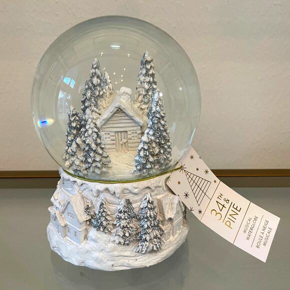 34TH & PINE Christmas Musical Waterglobe White & Silver Holiday Glam Decor NEW - Picture 9 of 10